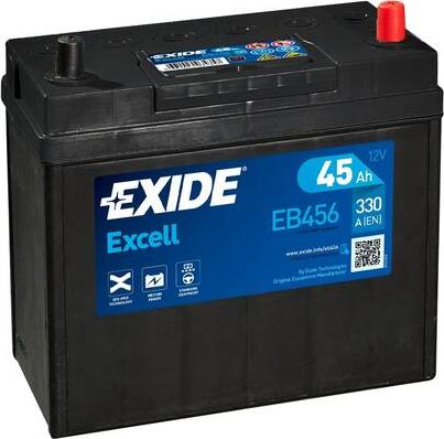 Exide EB456 - Аккумулятор Excell 12V 45Ah 300A 234х127х220 полярность ETN0 клемы JIS крепление B0 autosila-amz.com