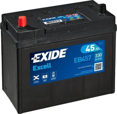 Exide EB457 - Аккумулятор EXIDE EXCELL 12V 45AH 300A ETN 1(L+) B0, тонкие клеммы 234x127x220mm 11.9kg autosila-amz.com