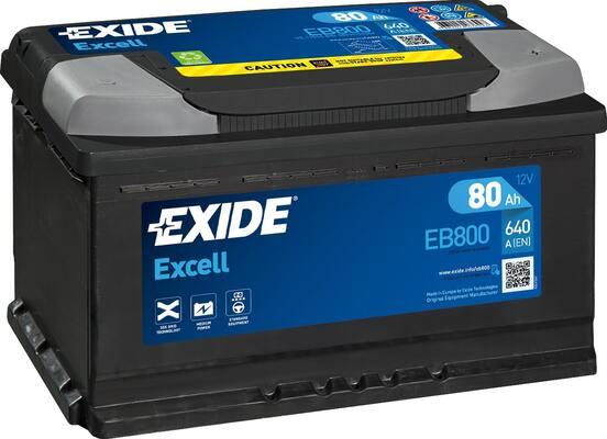 Exide EB800 - Аккумулятор Excell 12V 80Ah 640A 315х175х190 полярность ETN0 клемы EN крепление B13 autosila-amz.com