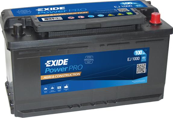 Exide EJ1000 - аккумулятор EXIDE PowerPRO Agri & Construction !12V 100Ah 850A 0(-+) 353x175x190 B13 \ autosila-amz.com