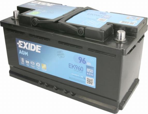 Exide EK960 - Аккумулятор EXIDE MICRO-HYBRID Start-Stop AGM 96А/ч (-/+) 12V 850 A EN 353x175x190 autosila-amz.com