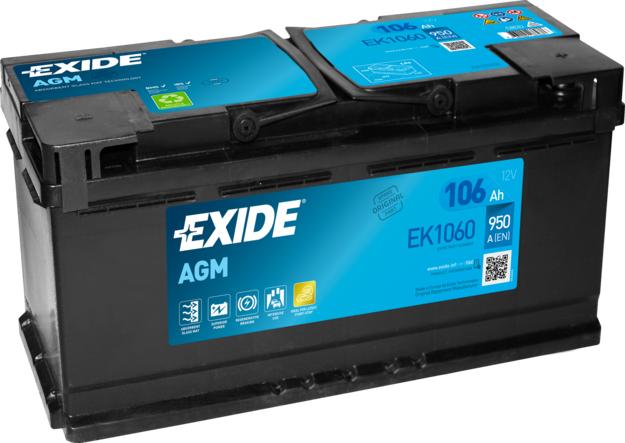 Exide EK1060 - Аккумулятор EXIDE MICRO-HYBRID Start-Stop AGM 106А/ч (-/+) 12V 950A EN 393x175x190 autosila-amz.com