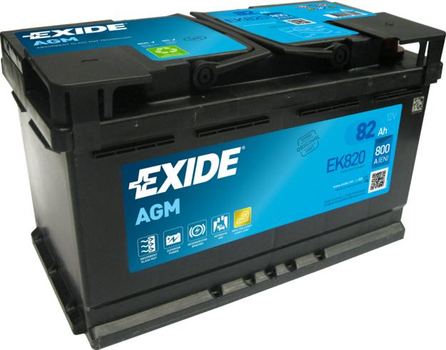 Exide EK820 - Battery EXIDE 12V 82Ah/800A AGM START&STOP AGM (R+ standard) 315x175x190 B13 (agm) autosila-amz.com