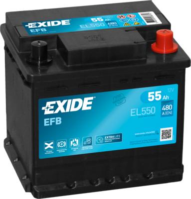 Exide EL550 - Аккумулятор EXIDE 12В 55Ач/540A (EN) START&STOP EFB (P+ стандартные клеммы) 207x175x190 B13 (efb) autosila-amz.com