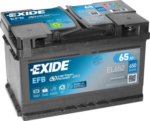 Exide EL652 - Аккумулятор EXIDE Start&Stop EFB 12V 65AH 650A ETN 0(R+) B13 278x175x175mm 17.2kg autosila-amz.com