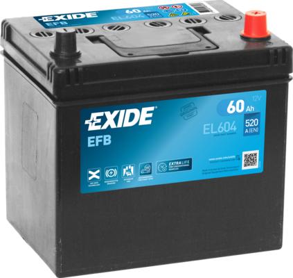 Exide EL604 - Аккумулятор EXIDE 12В 60Ач/520A (EN) START&STOP EFB (P+ тонкий терминал (японские автомобили) + стан autosila-amz.com