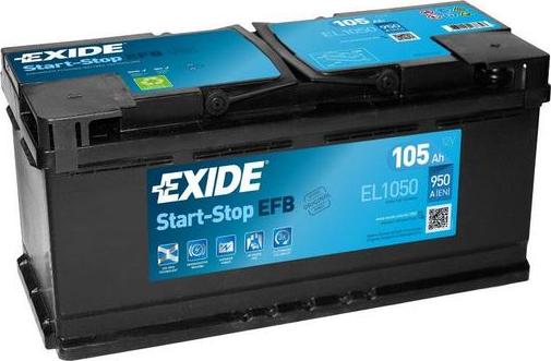 Exide EL1050 - Аккумулятор EXIDE 12В 105Ач/950A (EN) START&STOP EFB (P+ стандартные клеммы) 392x175x190 B13 (пуск/e autosila-amz.com