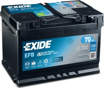 Exide EL700 - Аккумулятор EXIDE 12В 70Ач/760A (EN) START&STOP EFB (P+ стандартные клеммы) 278x175x190 B13 (efb) autosila-amz.com