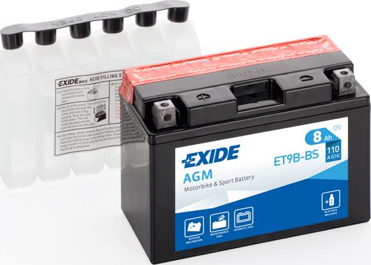 Exide ET9B-BS - Стартерная аккумуляторная батарея, АКБ autosila-amz.com