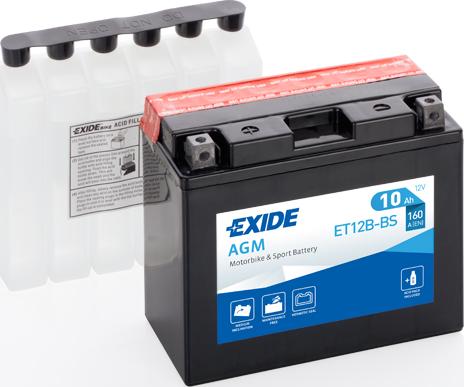 Exide ET12B-BS - Аккумулятор мото 12В 10Ач 160А 150х70х130 мм autosila-amz.com