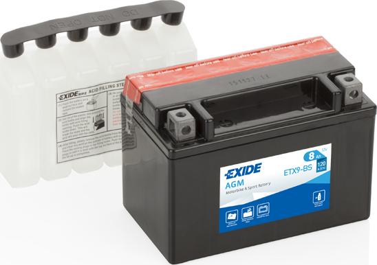 Exide ETX9-BS - аккумулятор! рус 8Ah 120A 150/90/105 moto AGM сухозар. с упаковкой электролита\ autosila-amz.com