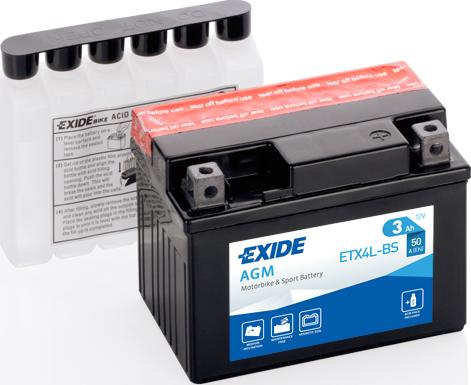 Exide ETX4L-BS - Аккумулятор MOTO AGM 3Ah 50A 113x70x85 полярность ETN 0 токовыводы M04 autosila-amz.com