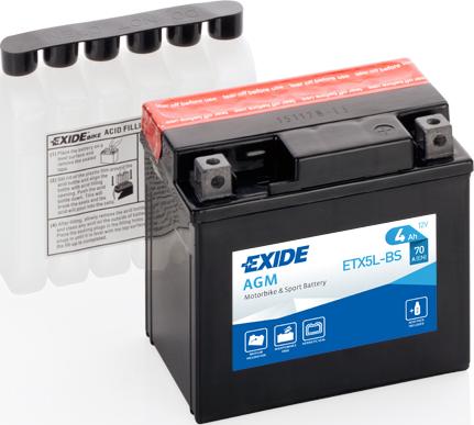 Exide ETX5L-BS - аккумулятор! евро 4Ah 70A 115/70/105 moto AGM сухозар. с упаковкой электролита\ autosila-amz.com