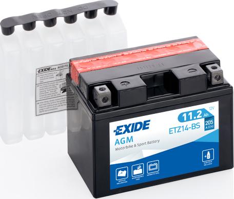 Exide ETZ14-BS - Аккумулятор AGM (ограниченная продажа клиентам) EXIDE 12В 11,2Ач 205A L+ Необслуживаемые электролит autosila-amz.com
