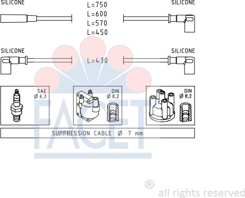 FACET 4.8612 - Комплект проводов зажигания autosila-amz.com