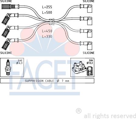 FACET 4.8887 - Комплект проводов зажигания autosila-amz.com