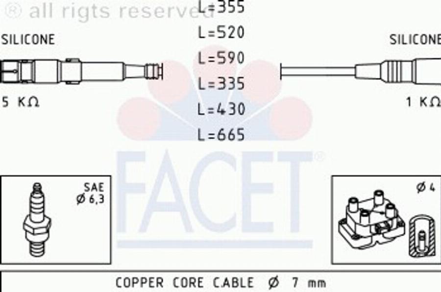 FACET 4.8769 - Комплект проводов зажигания autosila-amz.com