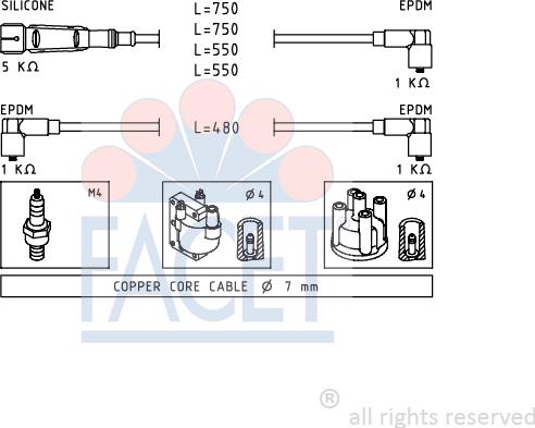 FACET 4.8736 - Комплект проводов зажигания autosila-amz.com