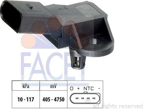 FACET 10.3090 - Датчик давления воздуха AUDI: A3 (8P1) 1.6 FSI 03-, A3 Sportback (8PA) 1.6 FSI 04-, A4 (8EC) 3.2 FSI autosila-amz.com