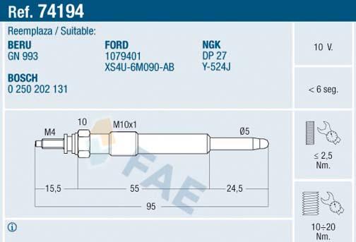 FAE 74194 - Свеча накаливания autosila-amz.com