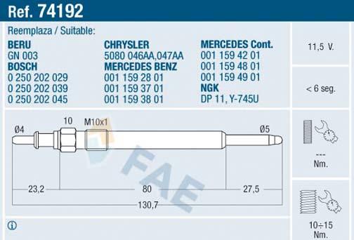 FAE 74192 - Свеча накаливания autosila-amz.com