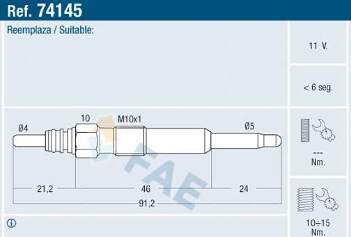 FAE 74145 - Свеча накаливания autosila-amz.com