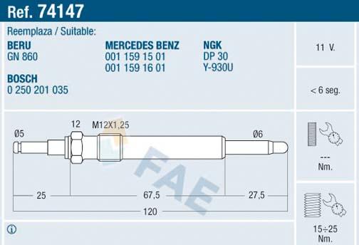 FAE 74147 - Свеча накаливания autosila-amz.com