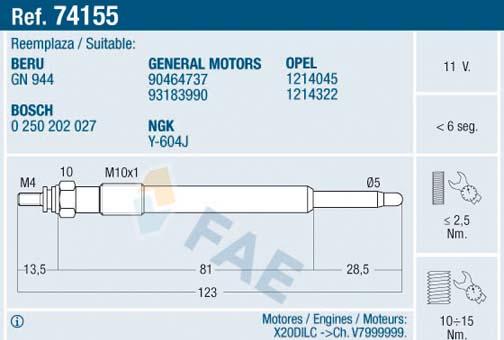 FAE 74155 - Свеча накаливания autosila-amz.com