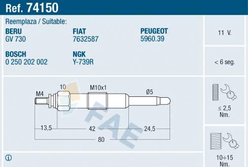 FAE 74150 - Свеча накаливания autosila-amz.com