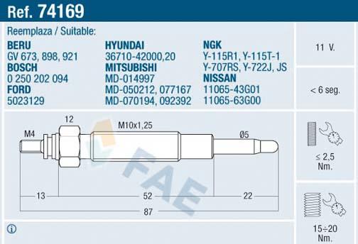 FAE 74169 - Свеча накаливания autosila-amz.com