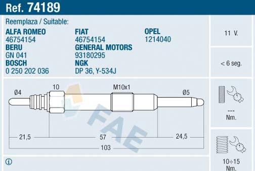 FAE 74189 - Свеча накаливания autosila-amz.com