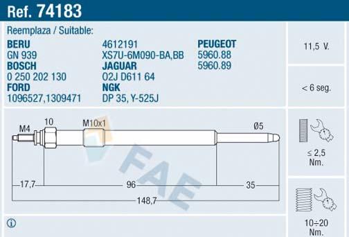 FAE 74183 - Свеча накаливания autosila-amz.com