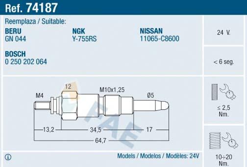 FAE 74187 - Свеча накаливания autosila-amz.com