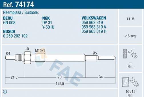 FAE 74174 - Свеча накаливания autosila-amz.com