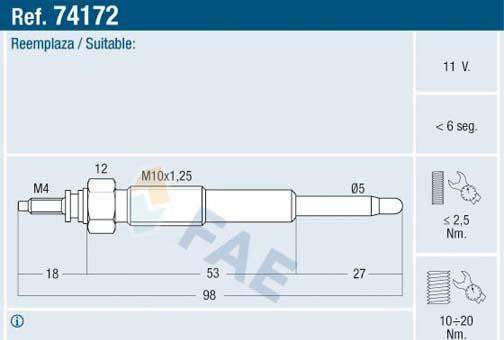 FAE 74172 - Свеча накаливания autosila-amz.com