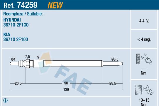 FAE 74259 - Свеча накаливания autosila-amz.com