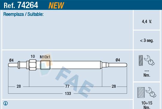 FAE 74264 - Свеча накаливания autosila-amz.com