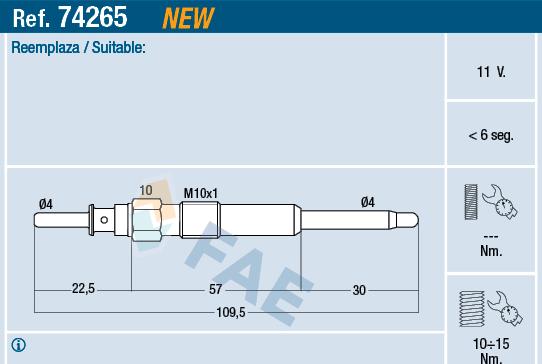 FAE 74265 - Свеча накаливания autosila-amz.com