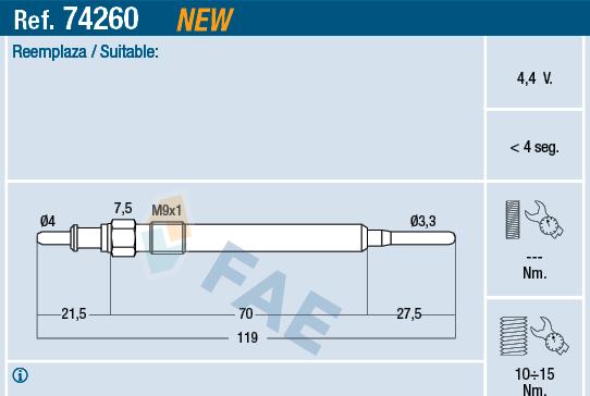 FAE 74260 - Свеча накаливания autosila-amz.com