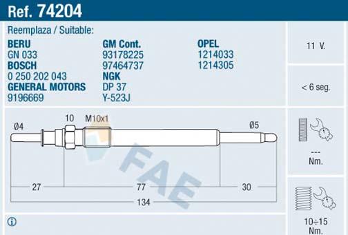 FAE 74204 - Свеча накаливания autosila-amz.com