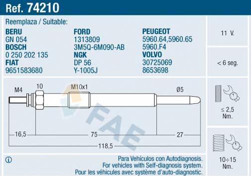 FAE 74210 - Свеча накаливания autosila-amz.com