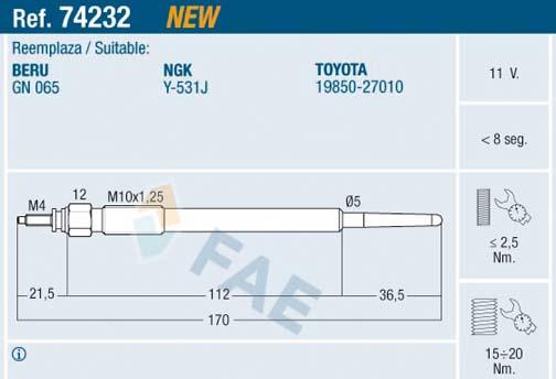 FAE 74232 - Свеча накаливания autosila-amz.com