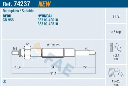 FAE 74237 - Свеча накаливания autosila-amz.com