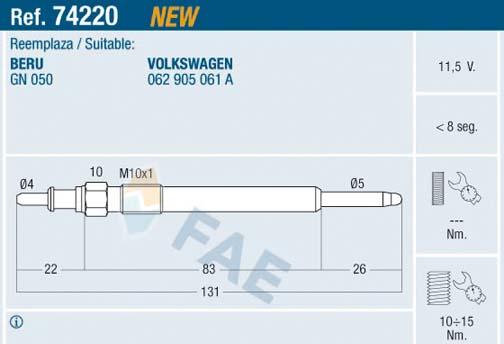 FAE 74220 - Свеча накаливания autosila-amz.com