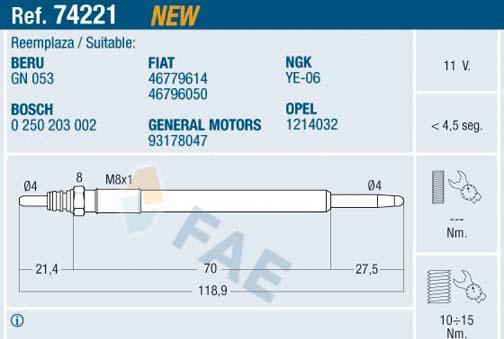 FAE 74221 - Свеча накаливания autosila-amz.com