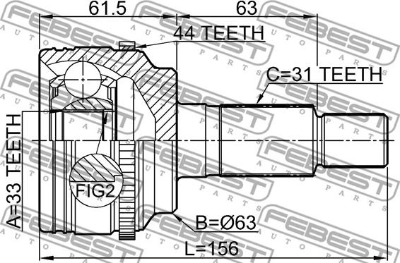 Febest 0510-ERA44 - Шарнирный комплект, ШРУС, приводной вал autosila-amz.com