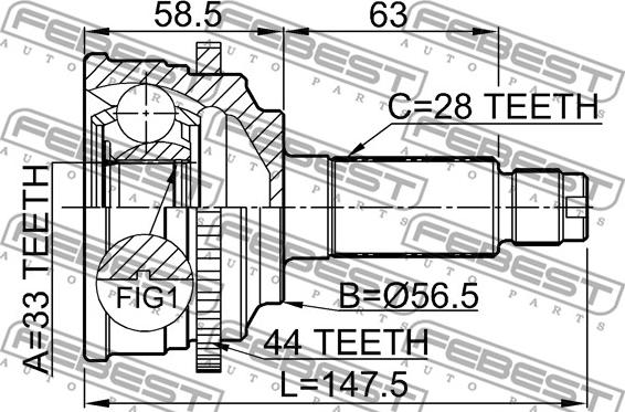 Febest 0510-M6A44 - ШРУС НАРУЖНЫЙ 33x56,5x28 (MAZDA 6 GG 2002-2007) FEBEST autosila-amz.com