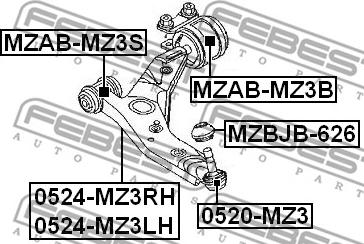 Febest 0524-MZ3LH - Рычаг передний L MAZDA 3 1.4-2.3/DIT/MPS 10/03-> FEBEST 0524-MZ3LH autosila-amz.com