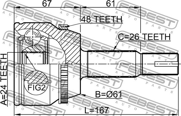 Febest 0110-ACV30A48 - ШРУС наружный к-кт! 24x61x26\ Toyota Camry 01-06 autosila-amz.com