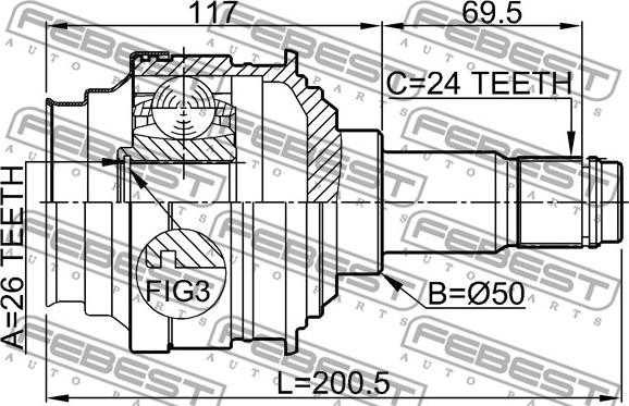 Febest 0111-MCX20LH - Шарнирный комплект, ШРУС, приводной вал autosila-amz.com